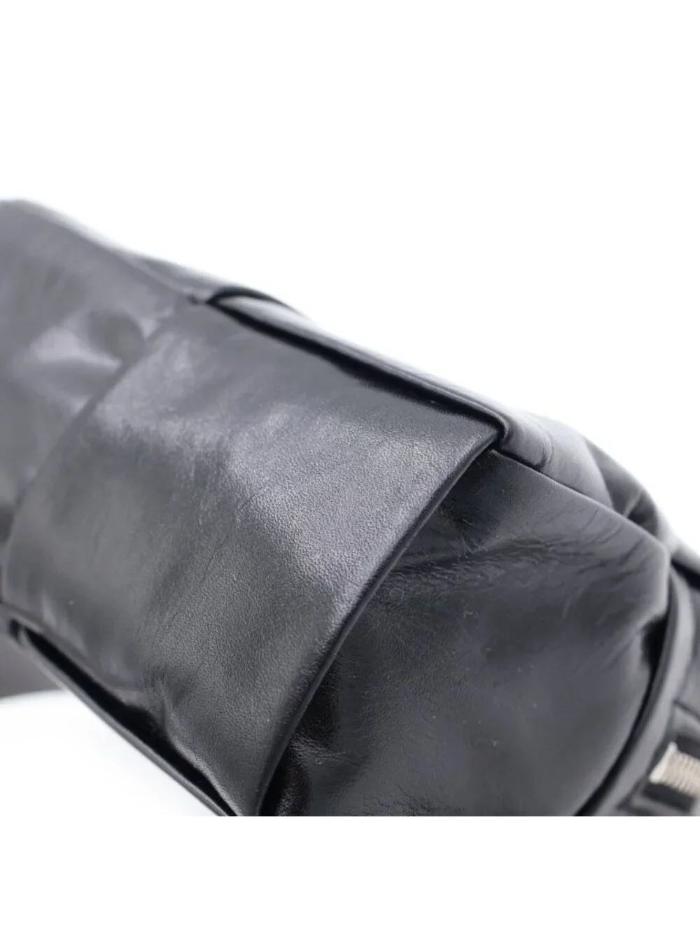 Bottega Veneta Cassette Maxi Intrecciato Belt Waist Back Black Leather